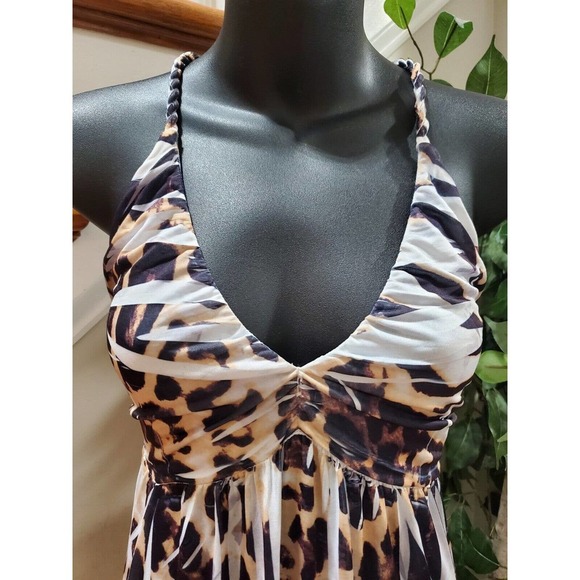 IB Diffusion Women's White & Brown Polyester V-Neck Sleeveless Long Maxi Dress S - Picture 6 of 11